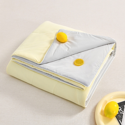 91家纺网 家纺一手货源 找家纺 丫丫家纺 2025新款真凉感瓜瓜被 清爽柠檬-黄拼灰