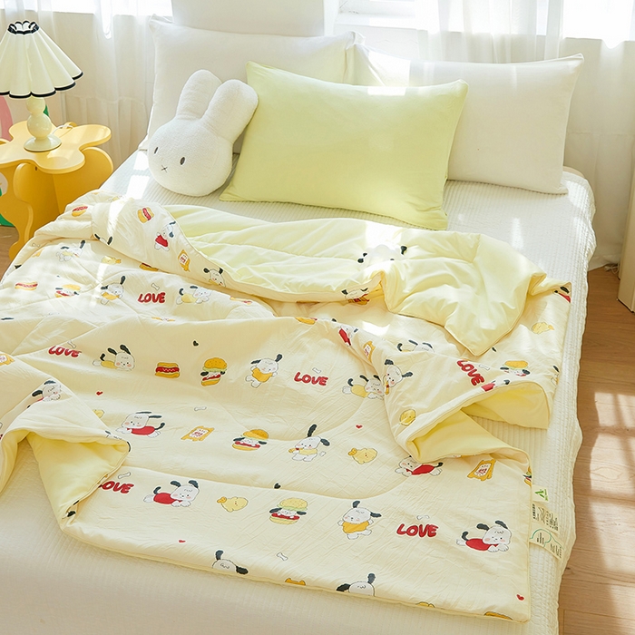 91家纺网 家纺一手货源 找家纺 梦恬佳 2025新款A类水洗皱皱棉夏凉被 汉堡小狗