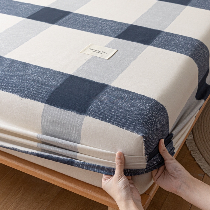 91家纺网 家纺一手货源 找家纺 梵克保罗 2025新款亲肤舒适全棉印花系列床笠 大格子