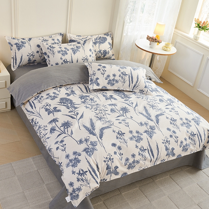 91家纺网 家纺一手货源 找家纺 爱诗诺2025加厚生态棉磨毛四件套高克重植物羊绒四件套大量现货青花瓷