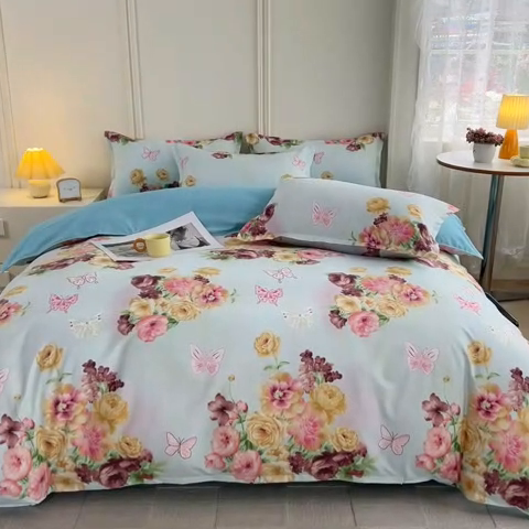 91家纺网 家纺一手货源 找家纺 爱诗诺2025加厚生态棉磨毛四件套高克重植物羊绒四件套大量现货花丛倩影