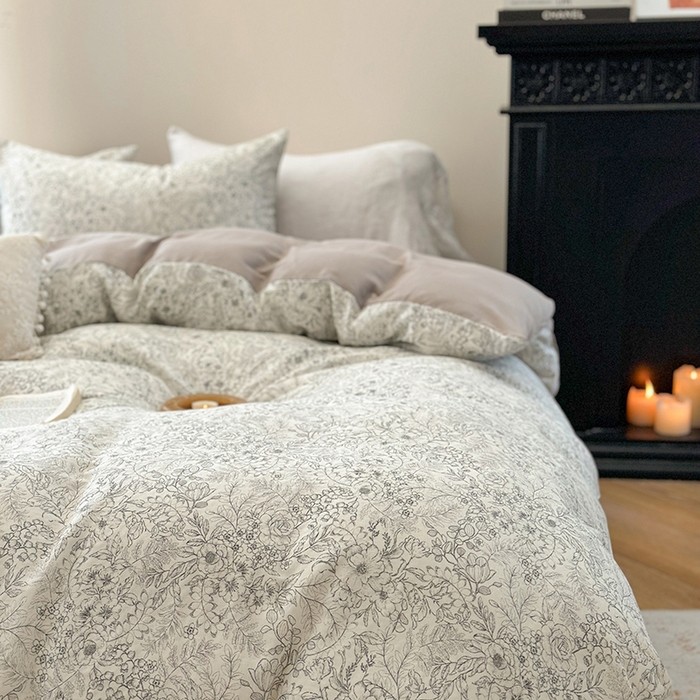 91家纺网 家纺一手货源 找家纺 时年家纺 2025新款全棉有氧双层纱四件套-碎花系列 潇潇暮雨