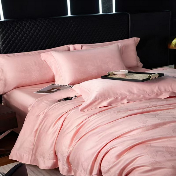 91家纺网 家纺一手货源 找家纺 优品阁 2024新款长绒棉贡缎提花--欧式轻奢提花系列叶叶情深-粉玉