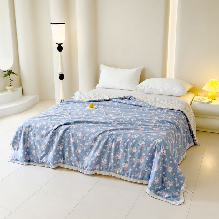 91家纺网 家纺一手货源 找家纺 眠多宝 2026新款亲肤舒适水洗棉花边夏被 浮梦