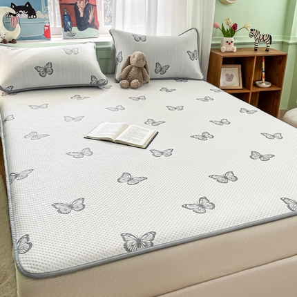 莱米家纺 2025新款冰感凉豆豆凉席床笠款 小蝴蝶—米白