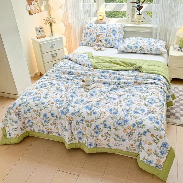 91家纺网 家纺一手货源 找家纺 穆琪 2025年新款小清新手包边夏凉被水洗棉印花夏被 享生活