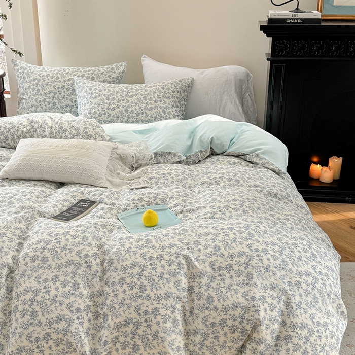 91家纺网 家纺一手货源 找家纺 时年家纺 2025新款全棉有氧双层纱四件套-碎花系列 悠然南山