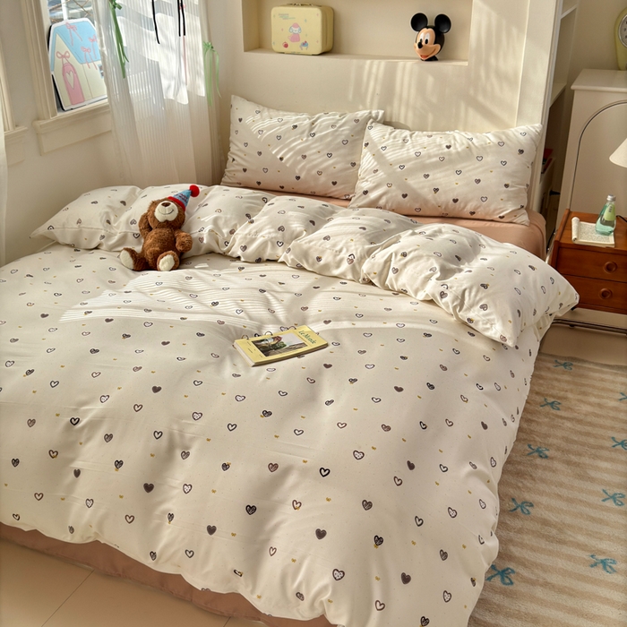 91家纺网 家纺一手货源 找家纺 冕悠家纺 2025新款热款A类高克重针织双层纱四件套系列 （提供买家秀） 复古爱心