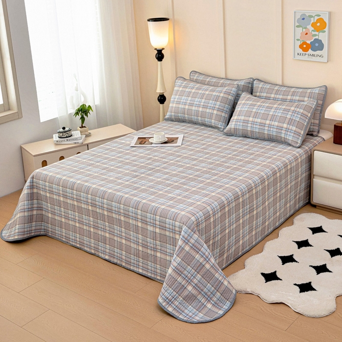 91家纺网 家纺一手货源 找家纺 情煊家纺 2025新款双面全棉夹棉床盖三件套 品质生活