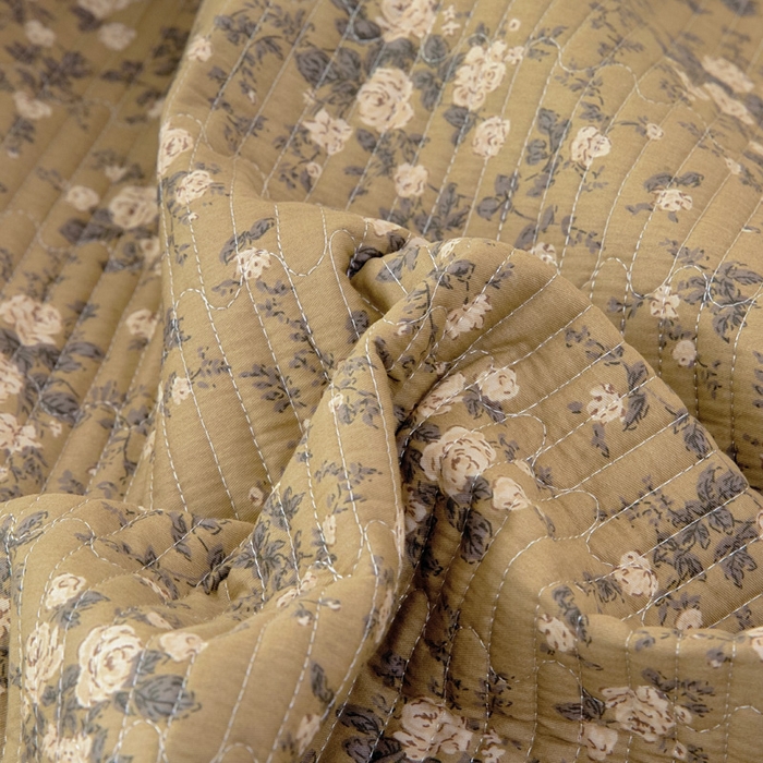 91家纺网 家纺一手货源 找家纺 情煊家纺 2025新款双面全棉夹棉床盖三件套 茶野