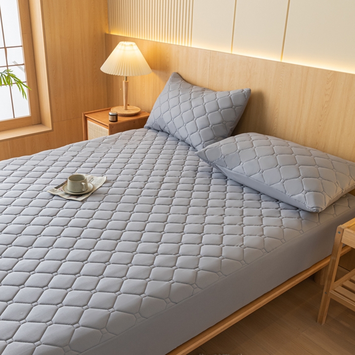 91家纺网 家纺一手货源 找家纺 梵克保罗 2025新款纯色加棉防水大豆纤维床笠 浅灰