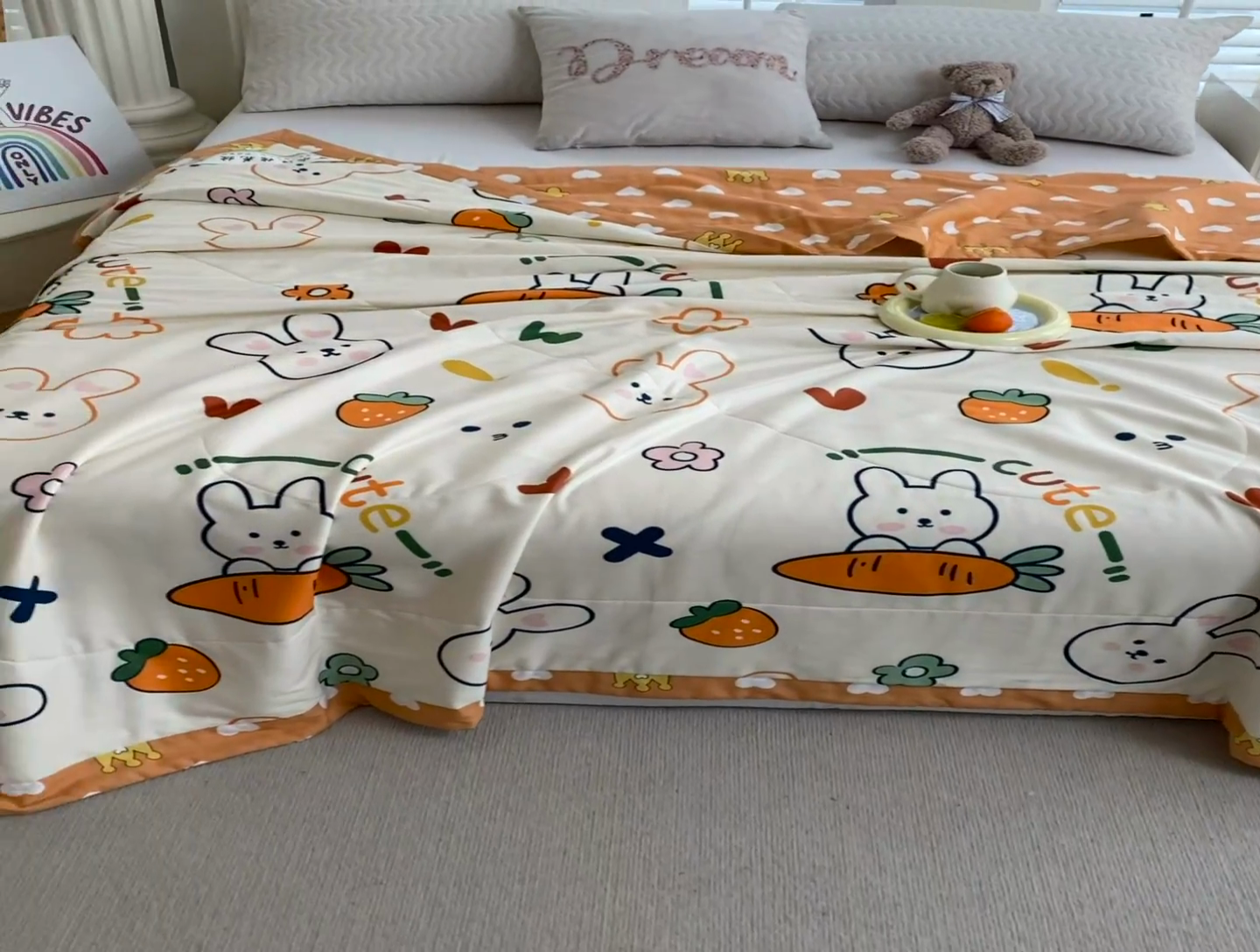 91家纺网 家纺一手货源 找家纺 （自己工厂 有网销大热款 网销帮推可合作优惠）2025新款全棉夏被空调被夏凉被纯棉夏季儿童棉花薄被子 萝卜兔