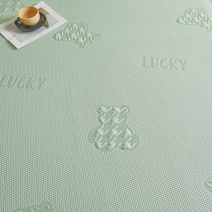 91家纺网 家纺一手货源 找家纺 柔品2025新款PE中分子凉感提花凉席系列 卡迪熊 绿-床席款