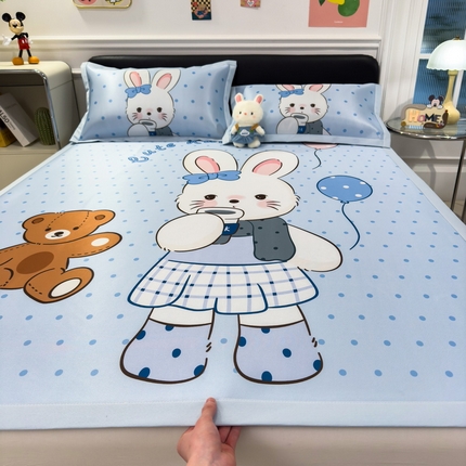 丝羽坊 2025新款大版印花冰丝凉席冰丝席碳光冰丝凉席-平铺款 奶茶兔