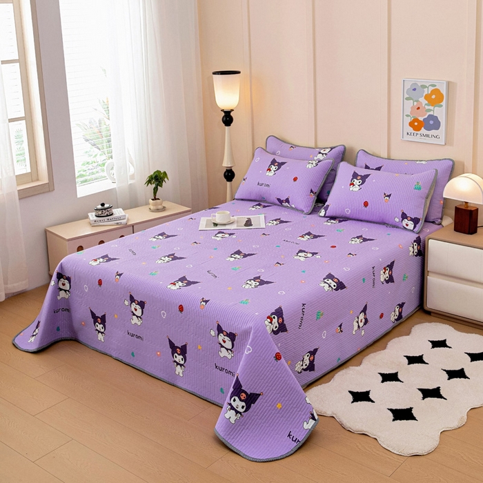 91家纺网 家纺一手货源 找家纺 情煊家纺 2025新款双面全棉夹棉床盖三件套 库洛米