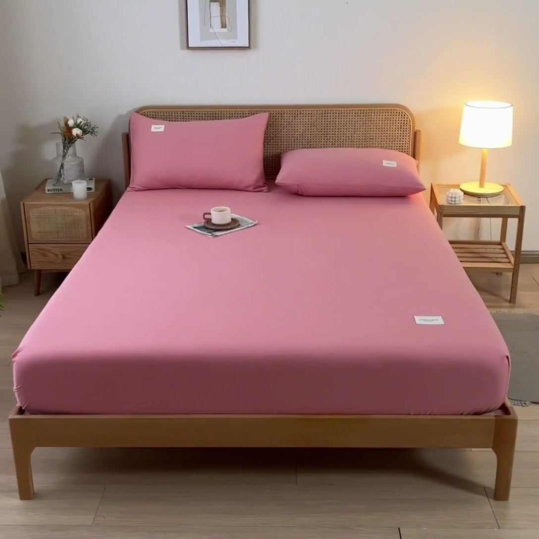 91家纺网 家纺一手货源 找家纺 梵克保罗 2025新款亲肤舒适全棉13372喷气床笠 香妃粉