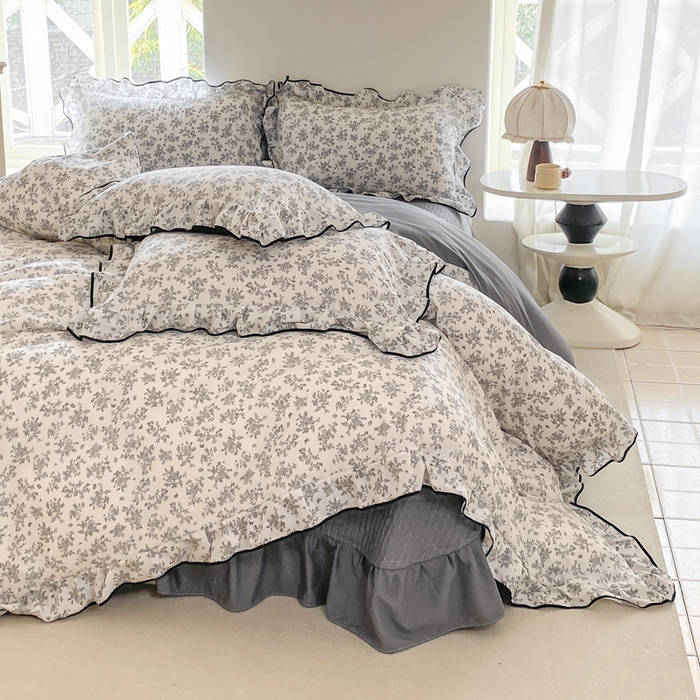 91家纺网 家纺一手货源 找家纺 仟网汇 2025新款赫本针织双层纱床盖四件套 蔓枝