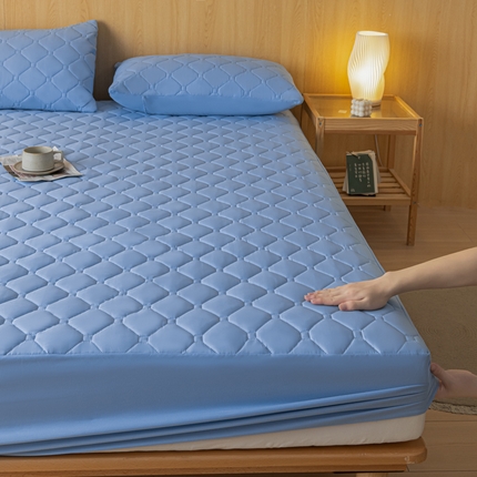 梵克保罗 2025新款纯色加棉防水大豆纤维床笠 天蓝