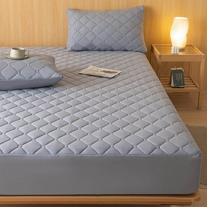 91家纺网 家纺一手货源 找家纺 梵克保罗 2025新款纯色加棉防水大豆纤维床笠 浅灰