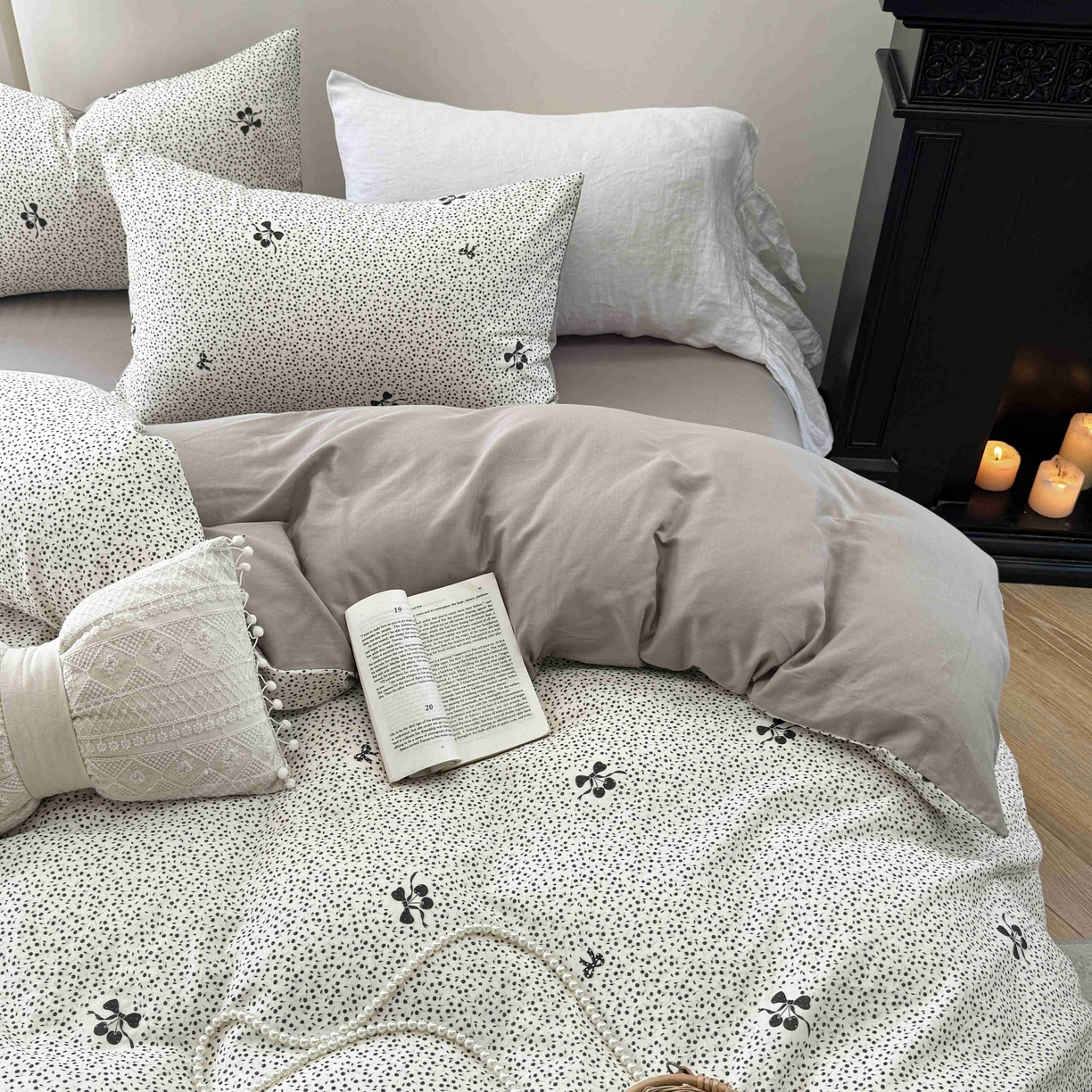 91家纺网 家纺一手货源 找家纺 时年家纺 2025春夏新款全棉纯棉有氧双层纱四件套-碎花系列 白茶籽