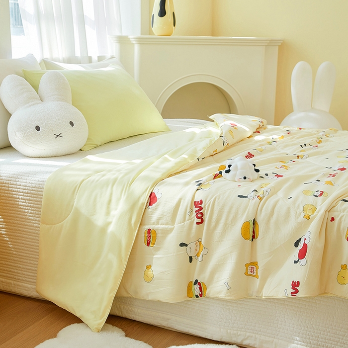 91家纺网 家纺一手货源 找家纺 梦恬佳 2025新款A类水洗皱皱棉夏凉被 汉堡小狗