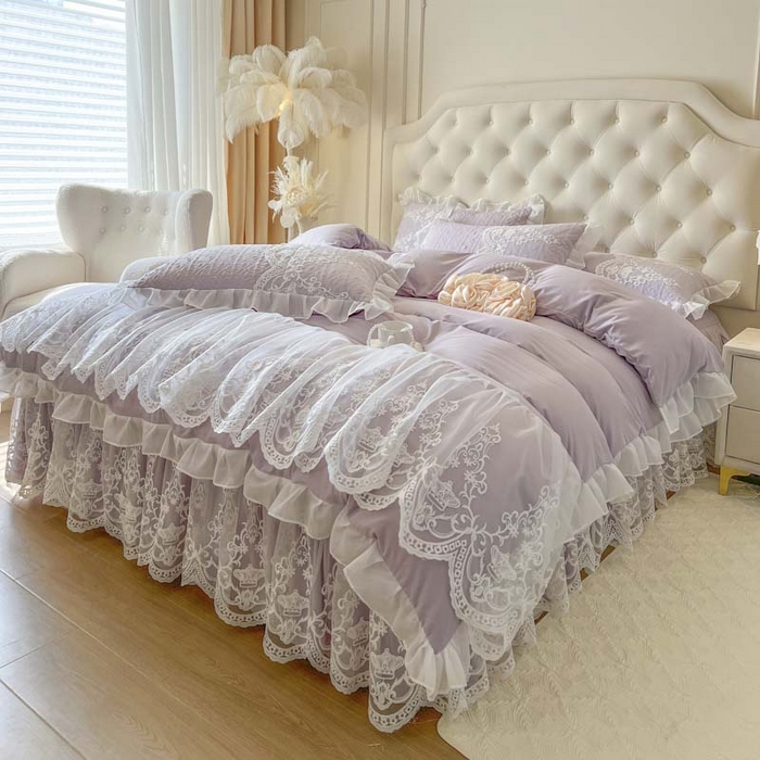 91家纺网 家纺一手货源 找家纺 恋尚 2025新款木凉淳浪漫蕾丝床裙四件套-米朵 米朵-香芋紫