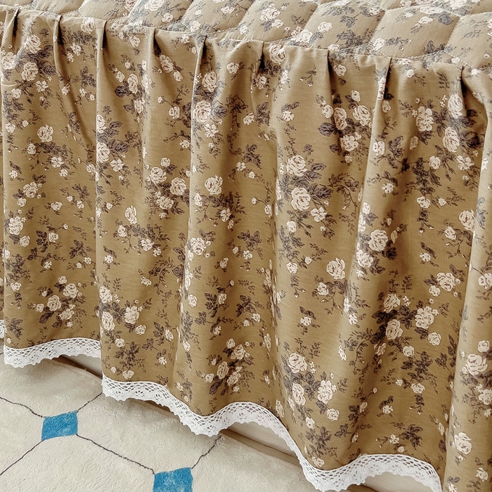 91家纺网 家纺一手货源 找家纺 2025新款全棉夹棉床裙 茶野