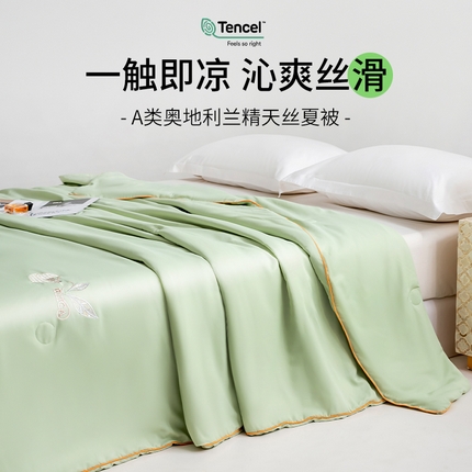91家纺网 家纺一手货源 找家纺 眠多宝 2025新款奥地利兰精天丝刺绣夏被空调被 香绿
