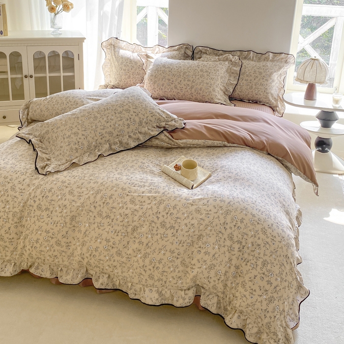 91家纺网 家纺一手货源 找家纺 仟网汇 2025新款赫本针织双层纱床盖四件套 花满楼