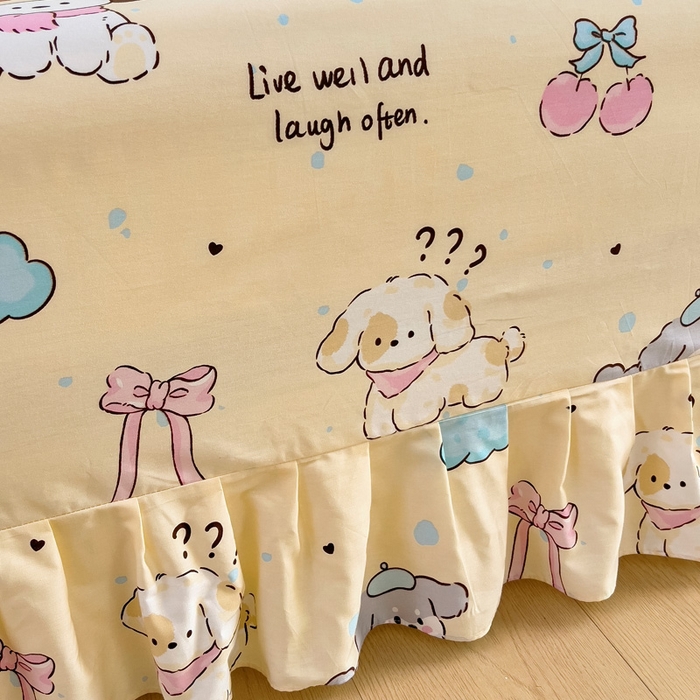 91家纺网 家纺一手货源 找家纺 2025新款全棉花边款床单 好奇狗