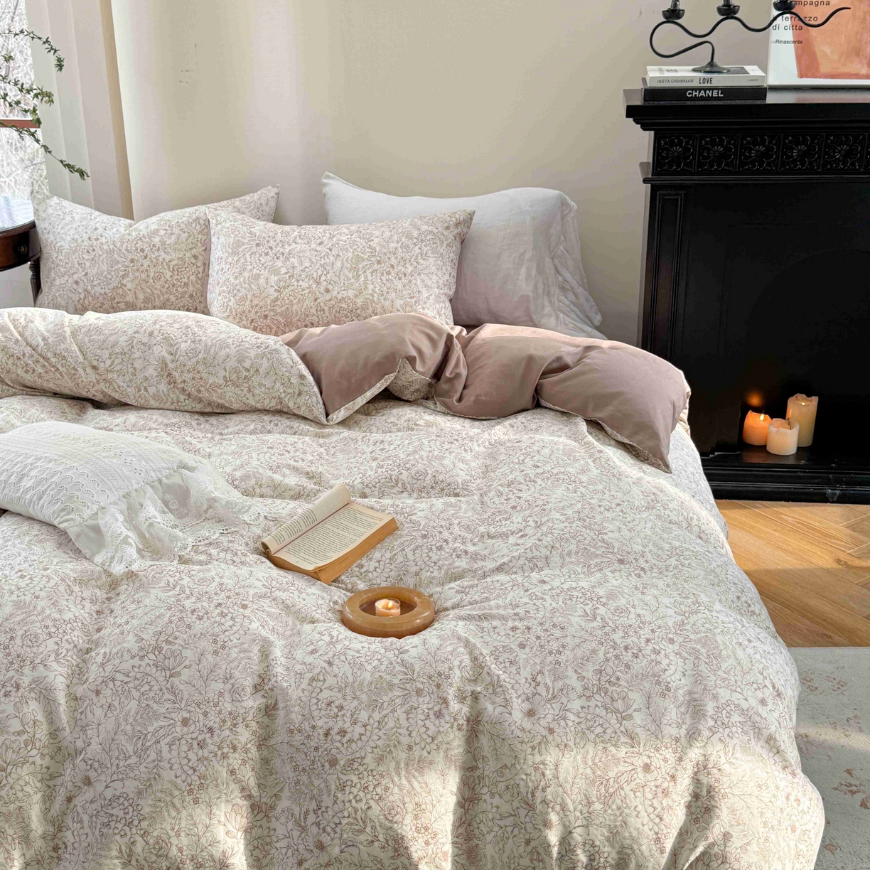 91家纺网 家纺一手货源 找家纺 时年家纺 2025春夏新款全棉纯棉有氧双层纱四件套-碎花系列 月满西楼