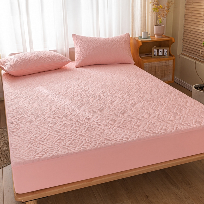 91家纺网 家纺一手货源 找家纺 梵克保罗 2025新款简约纯色水洗棉防水夹棉枕套 浅粉