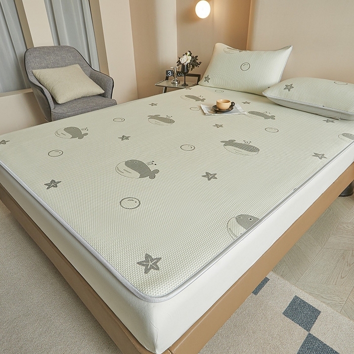 91家纺网 家纺一手货源 找家纺 柔品2025新款PE中分子凉感提花凉席系列 蓝鲸 灰-床席款