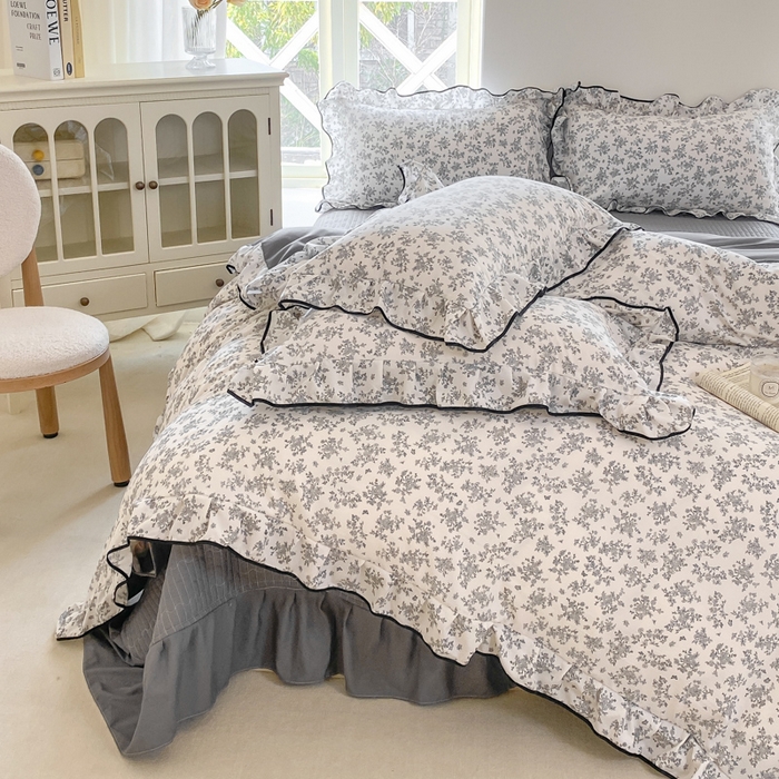 91家纺网 家纺一手货源 找家纺 仟网汇 2025新款赫本针织双层纱床盖四件套 蔓枝