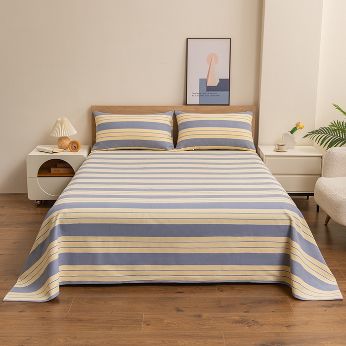 91家纺网 家纺一手货源 找家纺 2025新款老粗布床单老粗布凉席三件套系列-床单 暖光-黄