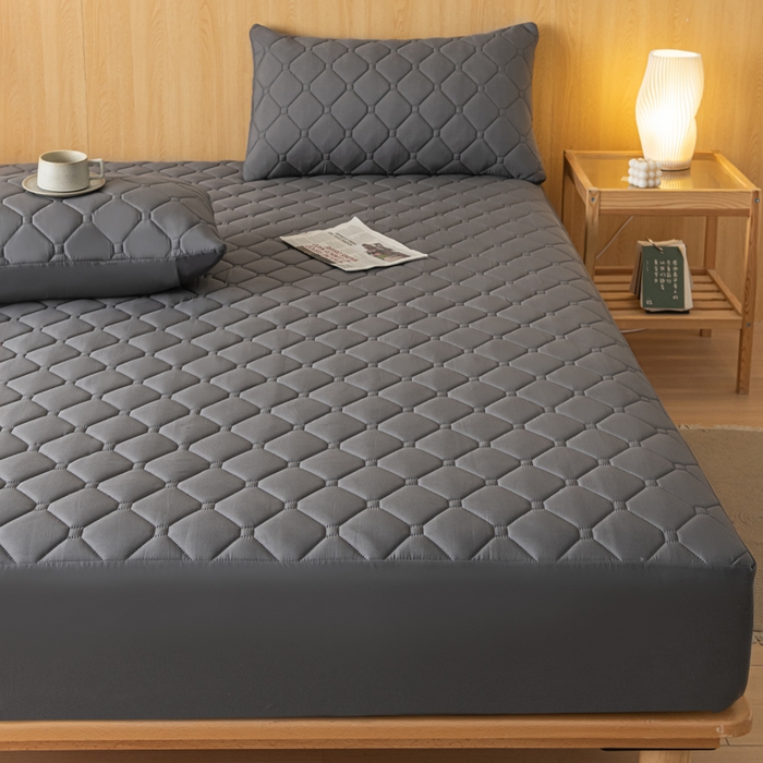 91家纺网 家纺一手货源 找家纺 梵克保罗 2025新款纯色加棉防水大豆纤维床笠 深灰