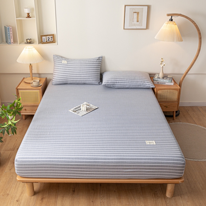 91家纺网 家纺一手货源 找家纺 梵克保罗 2025新款亲肤舒适全棉印花系列床笠 细条灰