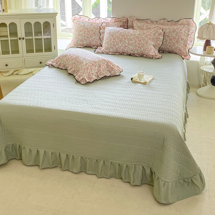 91家纺网 家纺一手货源 找家纺 仟网汇 2025新款赫本针织双层纱床盖四件套 沐晴