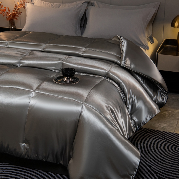 91家纺网 家纺一手货源 找家纺 畅销被业 2025新款仿真丝四季被 仿真丝-高级灰色