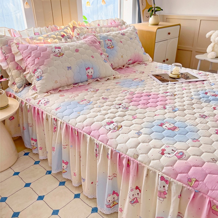 91家纺网 家纺一手货源 找家纺 2025新款全棉夹棉床裙 甜喵