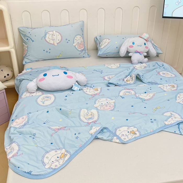 91家纺网 家纺一手货源 找家纺 暮思家居 2025新款正版授权三丽鸥A类牛奶针织棉夏被子被芯 针织棉-蓝色玉桂狗