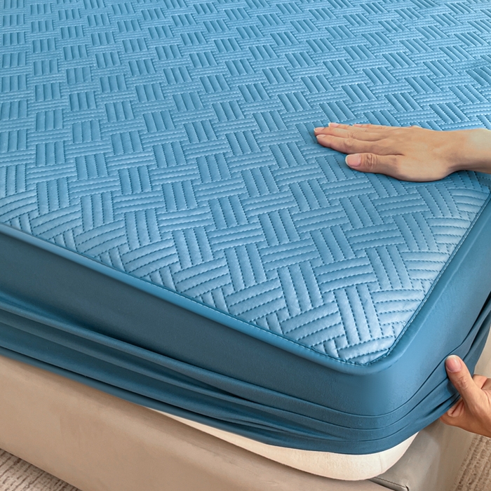 91家纺网 家纺一手货源 找家纺 梵克保罗 2025新款凉感丝床笠饼干系列凉席枕套 蓝色