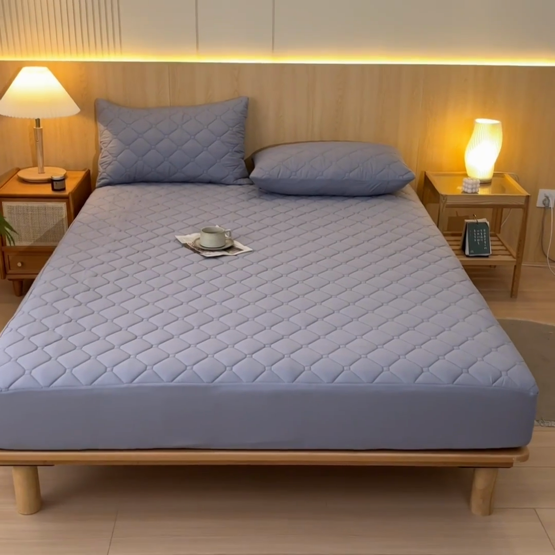 91家纺网 家纺一手货源 找家纺 梵克保罗 2025新款纯色加棉防水大豆纤维床笠 浅灰