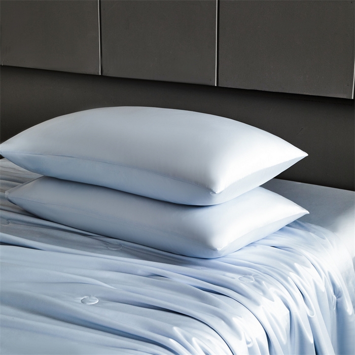 91家纺网 家纺一手货源 找家纺 雯豆家纺 2025夏季新品锦纶+氨纶高档冰丝凉感夏被空调被7A抗菌薄被芯 冰芙绸夏被-挪威蓝