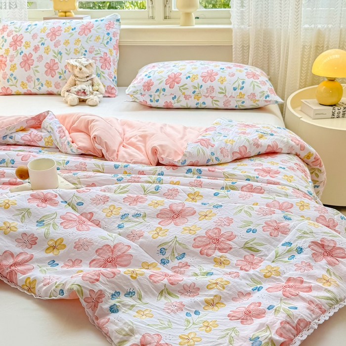 91家纺网 家纺一手货源 找家纺 穆琪 2025新款小花边印花夏被小清新夏凉被 左岸花开-小花边