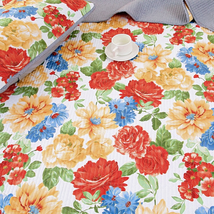 91家纺网 家纺一手货源 找家纺 情煊家纺 2025新款双面全棉夹棉床盖三件套 锦绣年华