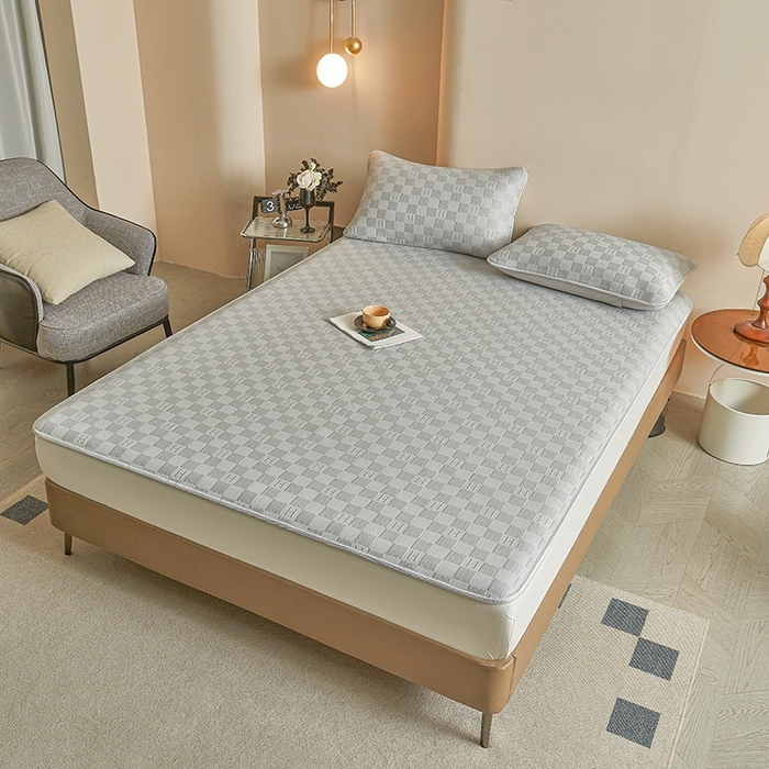 91家纺网 家纺一手货源 找家纺 柔品2025新款PE中分子凉感提花凉席系列 棋盘格-床席款