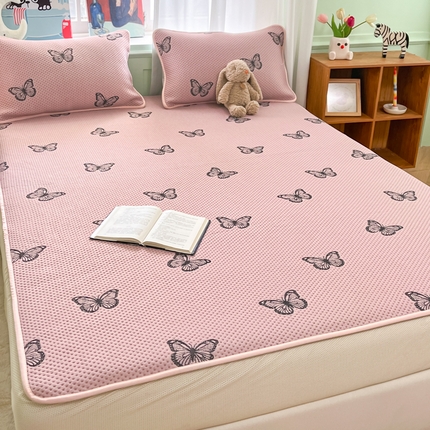 莱米家纺 2025新款冰感凉豆豆凉席床笠款 小蝴蝶—粉