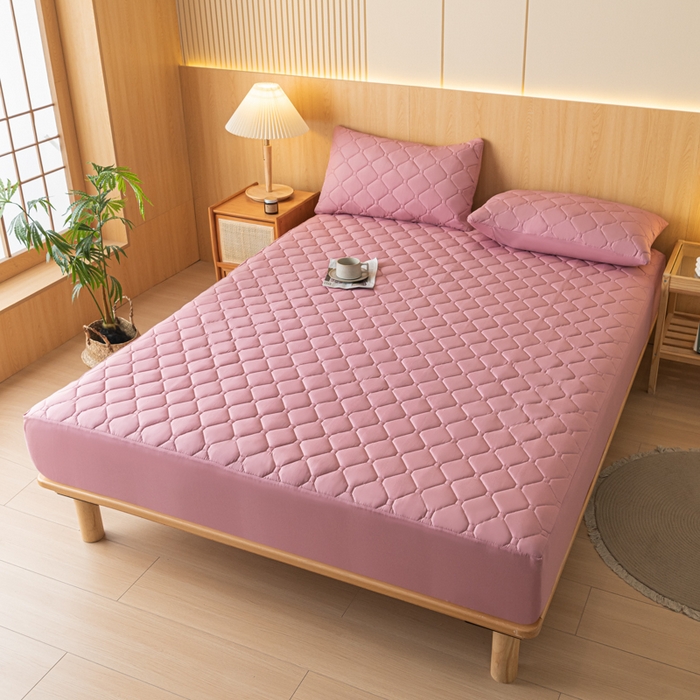 91家纺网 家纺一手货源 找家纺 梵克保罗 2025新款纯色加棉防水大豆纤维床笠 豆沙奶昔