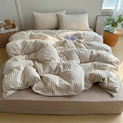 91家纺网 家纺一手货源 找家纺 艾咪-Amy ntmy 2025新款条纹款全棉色织水洗棉四件套 海岸蓝